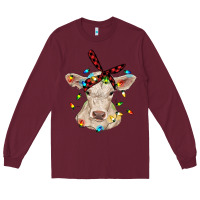 Burgundy charolais calf with christmas lights baby cow Long Sleeve Tee - RanaPortraitStore