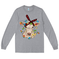 Heather Grey charolais calf with christmas lights baby cow Long Sleeve Tee - RanaPortraitStore