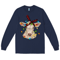 Navy charolais calf with christmas lights baby cow Long Sleeve Tee - RanaPortraitStore