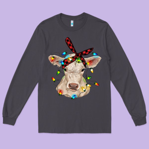 Charolais Calf With Christmas Lights Baby Cow Long Sleeve Tee Designed By Ranaportraitstore