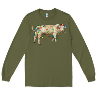 Army Green Charolais bull with christmas lights Long Sleeve Tee - RanaPortraitStore