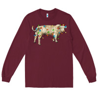 Burgundy Charolais bull with christmas lights Long Sleeve Tee - RanaPortraitStore