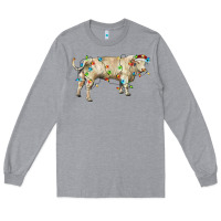 Heather Grey Charolais bull with christmas lights Long Sleeve Tee - RanaPortraitStore