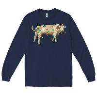 Navy Charolais bull with christmas lights Long Sleeve Tee - RanaPortraitStore