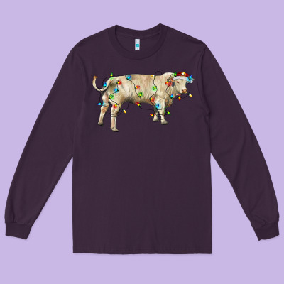 Charolais Bull With Christmas Lights Long Sleeve Tee Designed By Ranaportraitstore