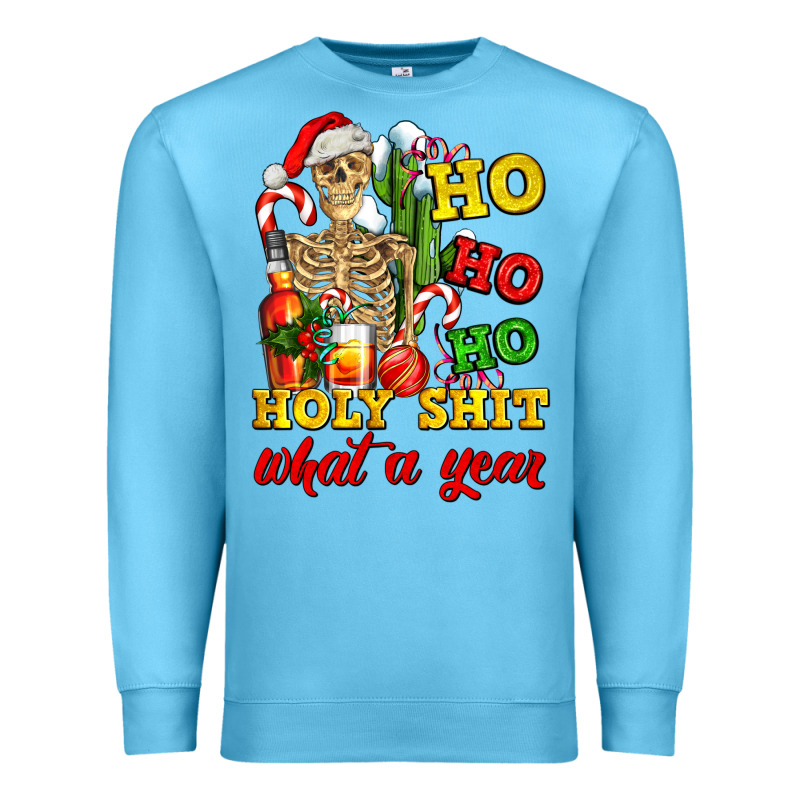 Christmas Ho Ho Ho Holy Shit What A Year Skeleton Premium Sweatshirt by AdoDesignShop | Teevron