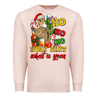 Pale Pink Christmas ho ho ho holy shit what a year skeleton Premium Sweatshirt - AdoDesignShop