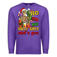 Purple Christmas ho ho ho holy shit what a year skeleton Premium Sweatshirt - AdoDesignShop