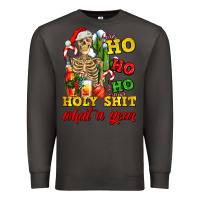 Smoke Christmas ho ho ho holy shit what a year skeleton Premium Sweatshirt - AdoDesignShop