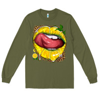Army Green lemon lips with leopard Long Sleeve Tee - texasbilliewilder