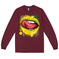 Burgundy lemon lips with leopard Long Sleeve Tee - texasbilliewilder