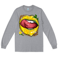 Heather Grey lemon lips with leopard Long Sleeve Tee - texasbilliewilder