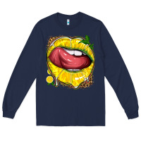 Navy lemon lips with leopard Long Sleeve Tee - texasbilliewilder