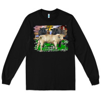 Black charolais bull black angus cattle and bull with barnyard and cowhide Long Sleeve Tee - RanaPortraitStore