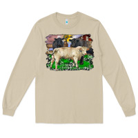 Mushroom charolais bull black angus cattle and bull with barnyard and cowhide Long Sleeve Tee - RanaPortraitStore