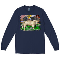 Navy charolais bull black angus cattle and bull with barnyard and cowhide Long Sleeve Tee - RanaPortraitStore