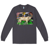 Smoke charolais bull black angus cattle and bull with barnyard and cowhide Long Sleeve Tee - RanaPortraitStore