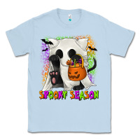 Dusty Blue Spooky Season Ghost Cat Classic Tee - texasbilliewilder