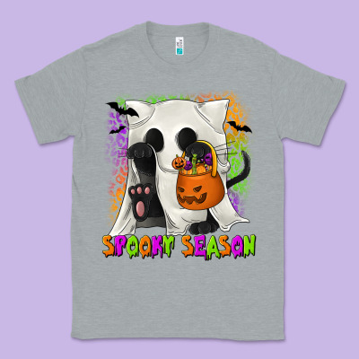 Spooky Season Ghost Cat Classic Tee Designed By Texasbilliewilder
