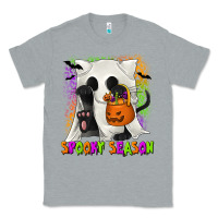 Heather Grey Spooky Season Ghost Cat Classic Tee - texasbilliewilder