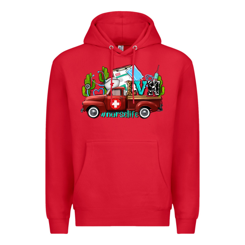 Lvn Nurse Truck With Cactus And Sunflowers Premium Hoodie by AdoDesignShop | Teevron
