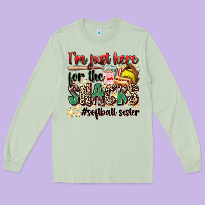 I'm Just Here For The Snacks #softball Sister Long Sleeve Tee Designed By Zillion Design Studio