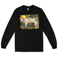 Western Charolais Bull And Aztec Sunflower Background Long Sleeve Tee | Teevron