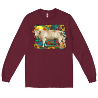 Burgundy western charolais bull and aztec sunflower background Long Sleeve Tee - RanaPortraitStore
