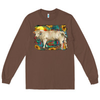 Chestnut western charolais bull and aztec sunflower background Long Sleeve Tee - RanaPortraitStore