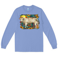 Colony Blue western charolais bull and aztec sunflower background Long Sleeve Tee - RanaPortraitStore