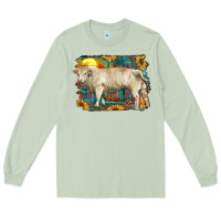 Matcha western charolais bull and aztec sunflower background Long Sleeve Tee - RanaPortraitStore