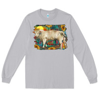 Moon Dust western charolais bull and aztec sunflower background Long Sleeve Tee - RanaPortraitStore