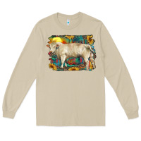 Mushroom western charolais bull and aztec sunflower background Long Sleeve Tee - RanaPortraitStore