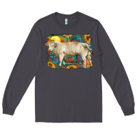 Smoke western charolais bull and aztec sunflower background Long Sleeve Tee - RanaPortraitStore