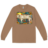 Toasted Coconut western charolais bull and aztec sunflower background Long Sleeve Tee - RanaPortraitStore