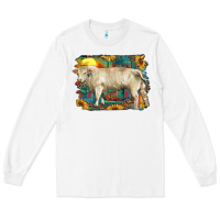 White western charolais bull and aztec sunflower background Long Sleeve Tee - RanaPortraitStore