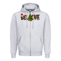 Heather Grey believe christmas Zipper Hoodie - CowhideDigitalArt