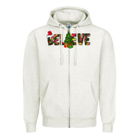 Oatmeal Heather believe christmas Zipper Hoodie - CowhideDigitalArt
