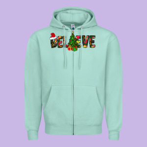 Believe Christmas Zipper Hoodie Designed By Cowhidedigitalart