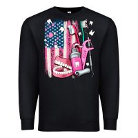 Black American flag and dental elements with teeth Premium Sweatshirt - AdoDesignShop