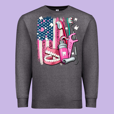 American Flag And Dental Elements With Teeth Premium Sweatshirt Designed By Adodesignshop