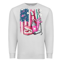 Dove Grey American flag and dental elements with teeth Premium Sweatshirt - AdoDesignShop