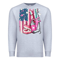 Heather Grey American flag and dental elements with teeth Premium Sweatshirt - AdoDesignShop