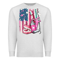 Oatmeal Heather American flag and dental elements with teeth Premium Sweatshirt - AdoDesignShop