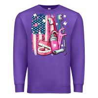 Purple American flag and dental elements with teeth Premium Sweatshirt - AdoDesignShop