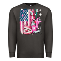 Smoke American flag and dental elements with teeth Premium Sweatshirt - AdoDesignShop