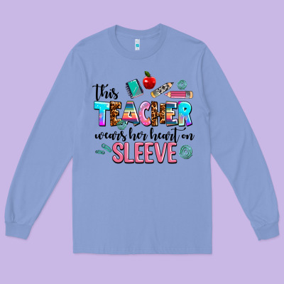This Teacher Wears Her Heart On Sleeve Long Sleeve Tee Designed By Adodesignshop