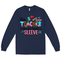 Navy this teacher wears her heart on sleeve Long Sleeve Tee - AdoDesignShop