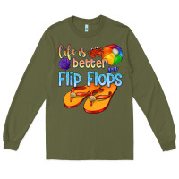 Army Green life is better in flip flops Long Sleeve Tee - texasbilliewilder
