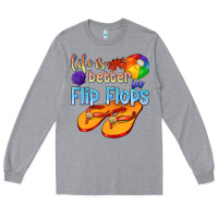 Heather Grey life is better in flip flops Long Sleeve Tee - texasbilliewilder